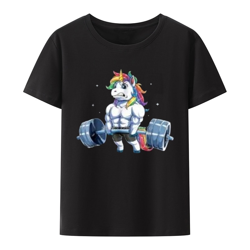 Unicorn Weightlifting T-Shirt Fitness Gym Deadlift Rainbow Us Men's Trend Cartoon Tee Unisex New Fashion Tops Casual Street