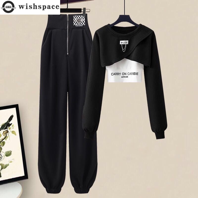 Autumn 2022 New Personalized Long Sleeve T-shirt Casual Harun Trousers Two Piece Elegant Women's Pants Set Female Tracksuit