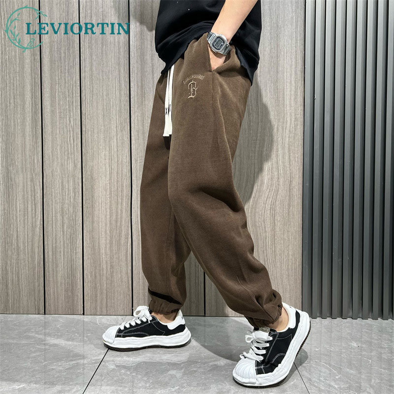 Fall Winter Men's Sweatpants Baggy Joggers Hip Hop Streetwear Letter Embroidery Corduroy Harem Pants Male Casual Loose Trou