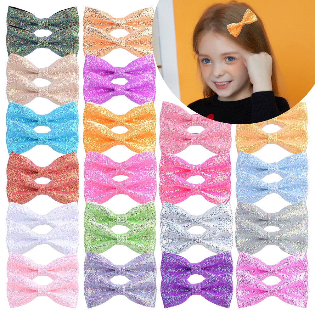 2Pcs/lot 2.7'' Bright powder Solid Color Bows Hair Clips For Girls Boutique Bowknot Hairpin Barrettes Headwear Hair Ac