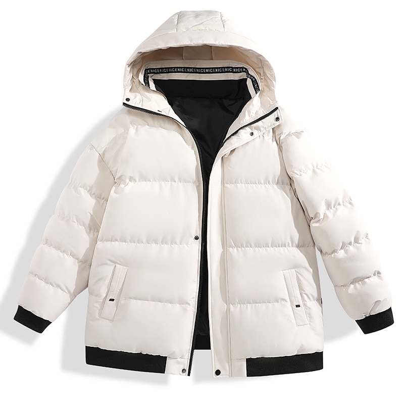 Men's Harajuku Hooded Waterproof Ski Coat Pocket Zipper Fashion Puffer Jacket Outdoors Warm Basic Bubble Jacket for Male