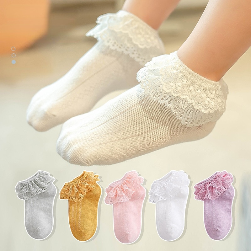 Baby Girl Socks Breathable Cotton Lace Ruffle Princess Mesh Socks Children Ankle Short Sock White Pink Yellow Girls Kids Toddler