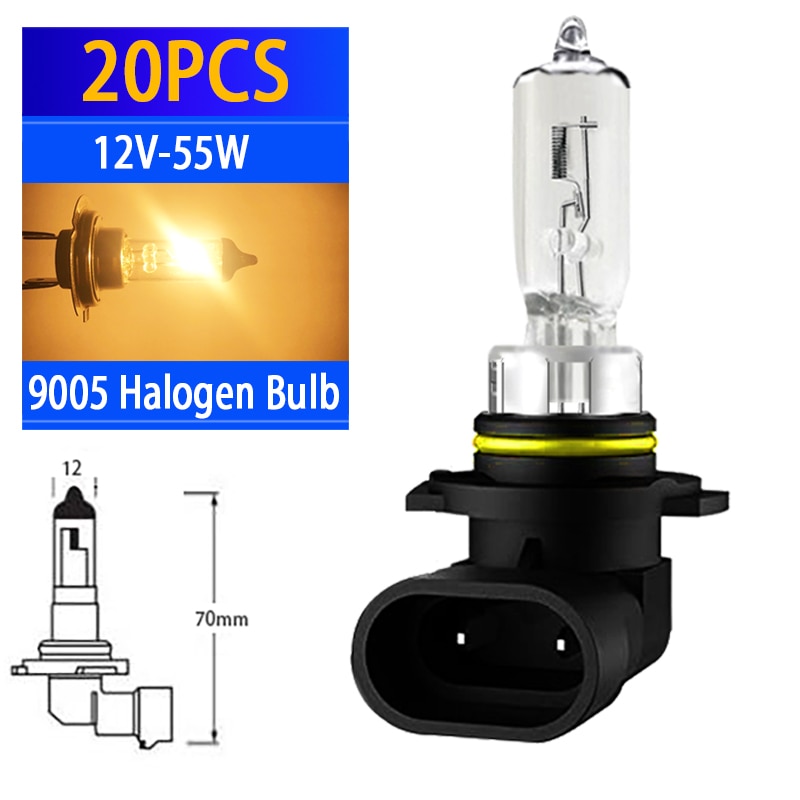 20Pcs HB3 9005 55W 12V Clear Glass Front Fog Signal Halogen Lamp Head Light Headlight Bulbs Warm White 4300K Car Styling Parking
