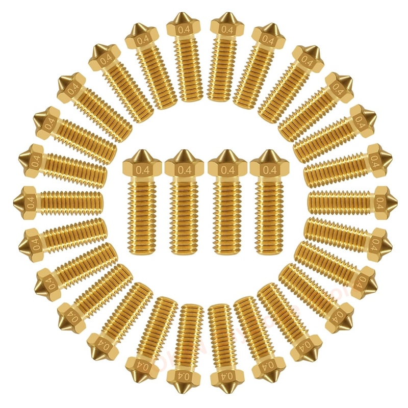 30Pcs Brass Volcano E3D V5 V6 Nozzle M6 Extruder Extra Nozzle 0.4mm for 1.75 Filament 0.2/0.3/0.5/0.6/0.8/1.0mm 3D Printer Parts
