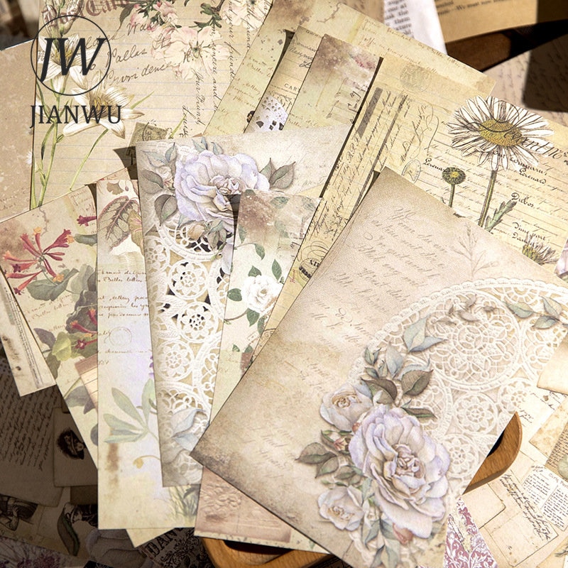 JIANWU 100 Sheets DIY Journal Decoration Sticker Vintage English Flowers Art Scrapbooking Material Collage Stationery Stickers
