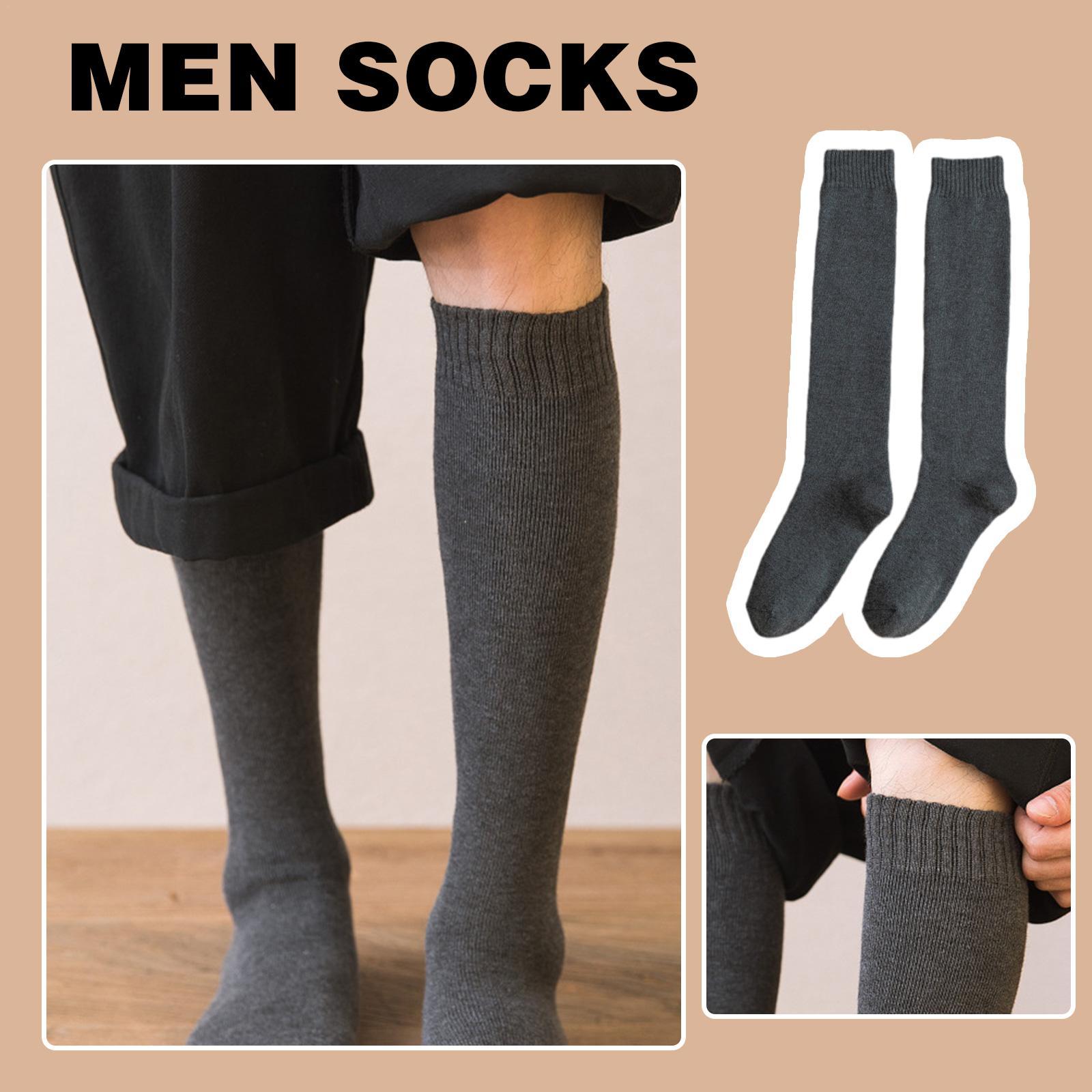 Cotton Winter Men's Knee Hight Socks Thicken Warm Harajuku Long Stocking Soft Comfortable Plush Thermal Compression Socks