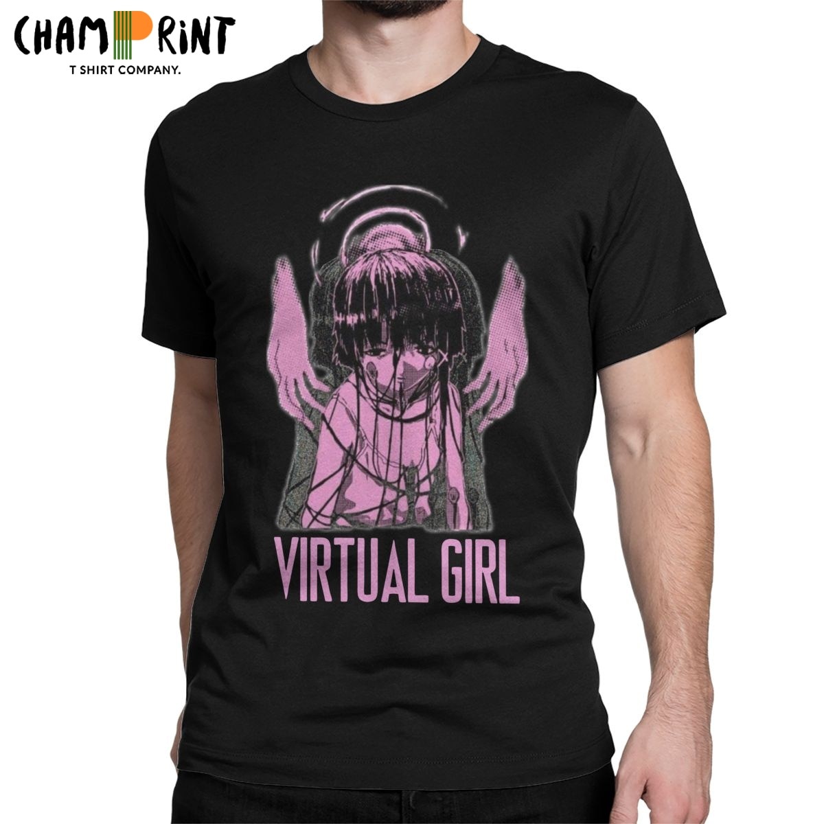 Virtual Girl Anime Serial Experiments Lain T-Shirt Men 100% Cotton Tee Shirt Round Neck Short Sleeve T Shirt Gift Idea Tops