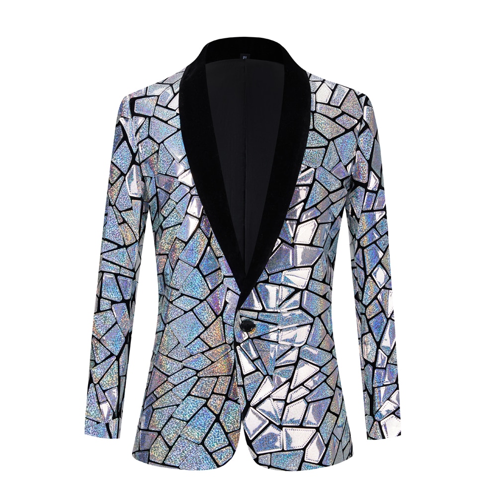 Men's Colorful Reflective Sequins Suit Top Slim Fit Wedding Groom Tuxedos Party Jacket Wear Bridegroom Coat Terno Masculino
