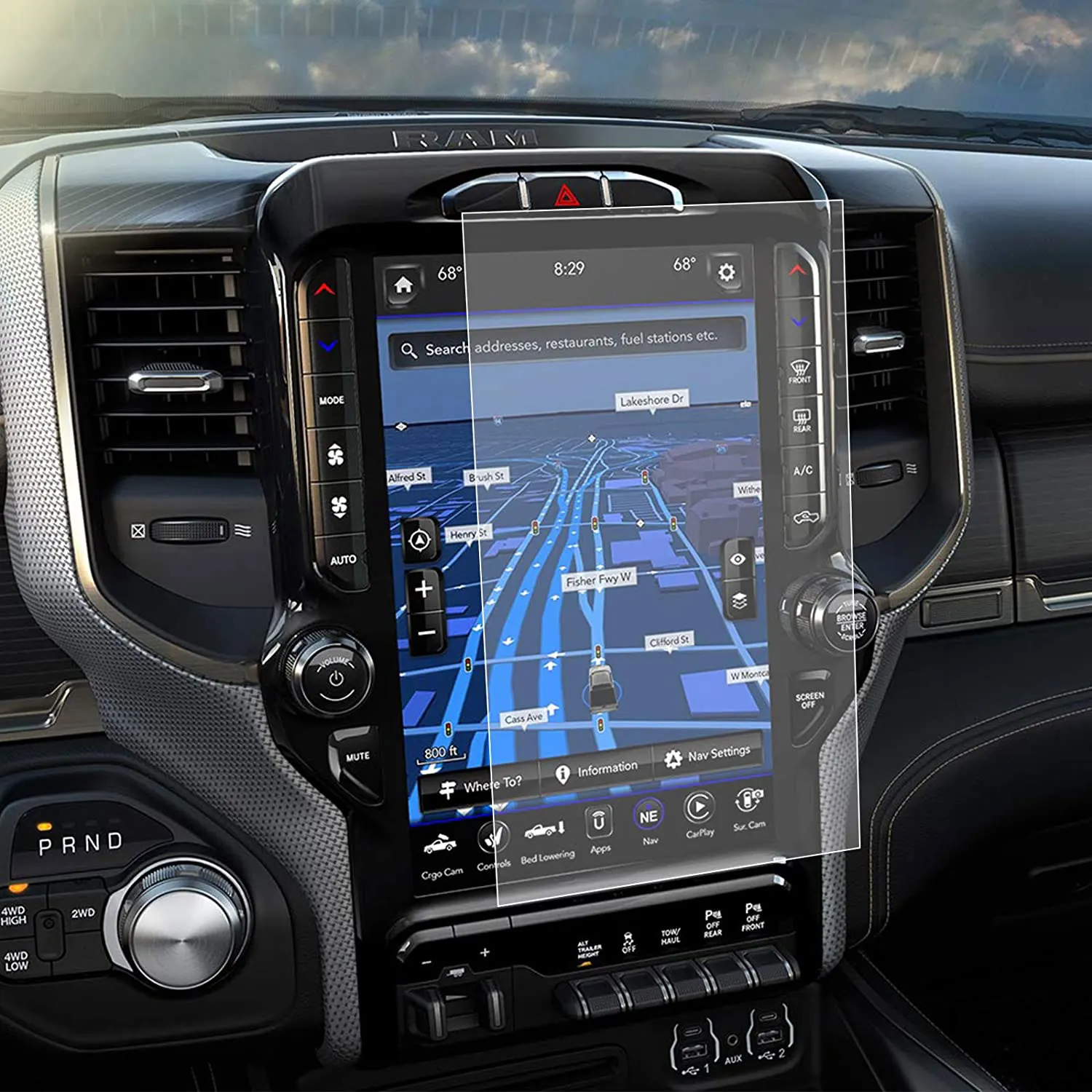 Compatible Dodge Ram Protector de 12 inch 2019 2020 2021 2022 1500 2500 3500 GPS Navigation screen Auto interior Accessories