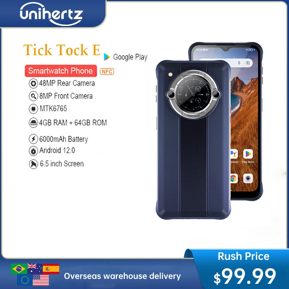 Unihertz Ticktock E 6000mAh Battery 6.5" Screen Smartphone Android 12 Unlock 4GB 64GB 20W Fast Charging Dual Screen Cellpho