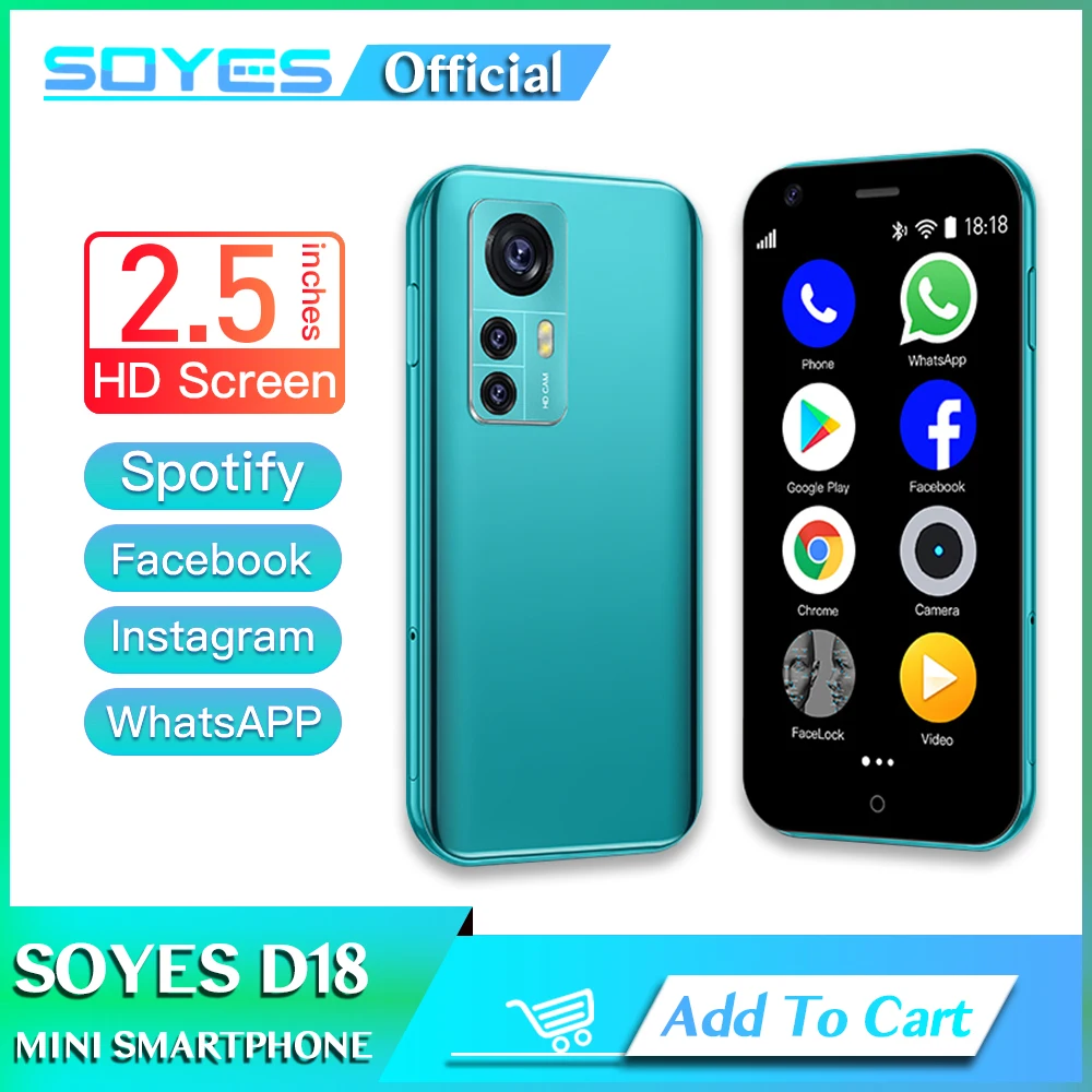 SOYES Official Standard D18 Mini Smartphone 1GB RAM 8GB ROM Dual Camera Dual SIM 1000mAh 3G WCDMA 2.5 Inch Small Cell Phone