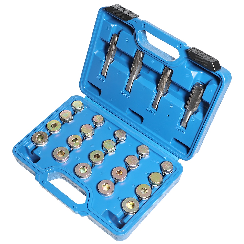 Oil Drain Plug Thread Repair Kit 64pc Universal Oil Pan Drain Plug Kit Screw Tap Tool Set