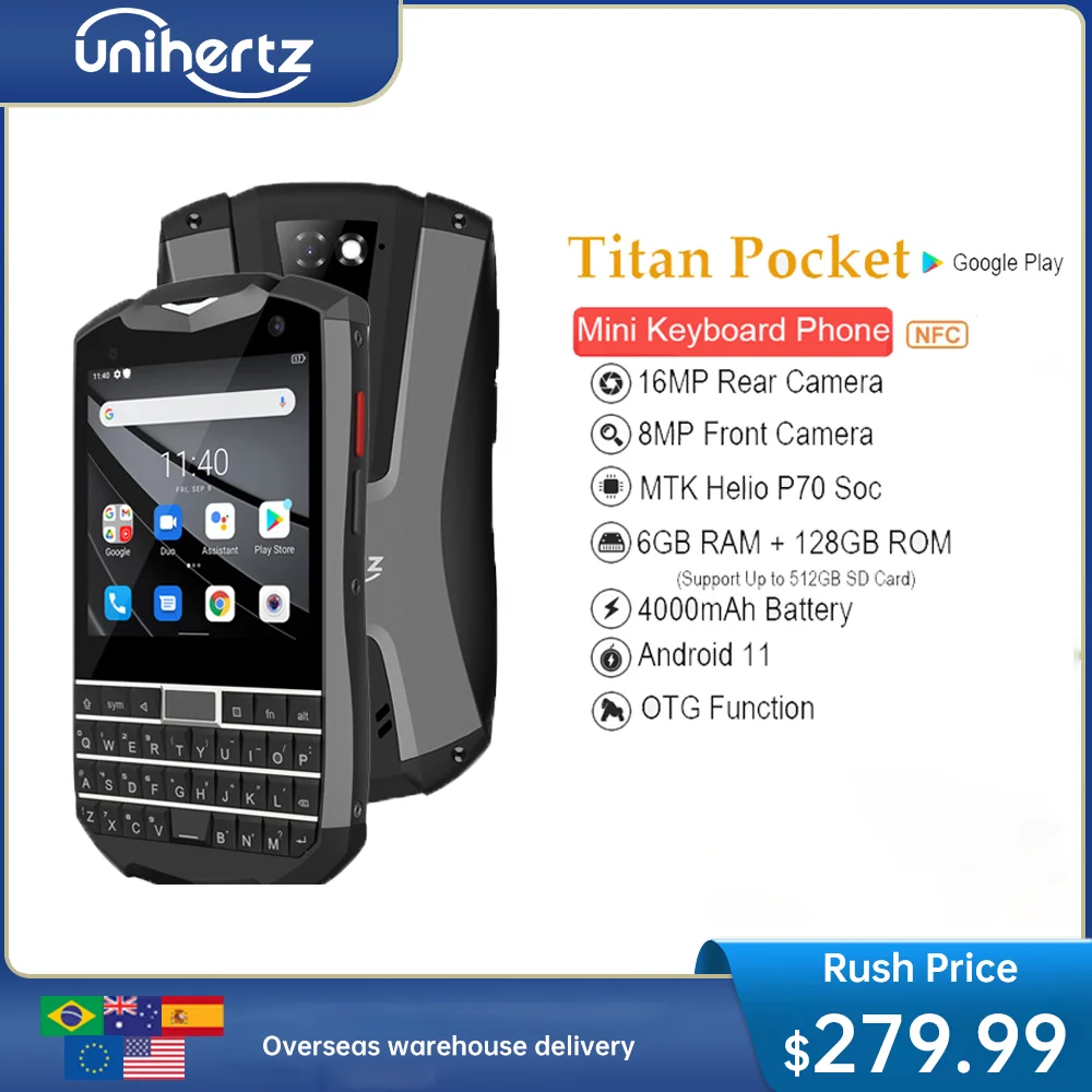 Unihertz Titan Pocket Small QWERTY Smartphone Android 11 6GB 128GB 3.1 Inch Dual SIM Unlocked Keyboard NFC Cellphone 16MP Phone