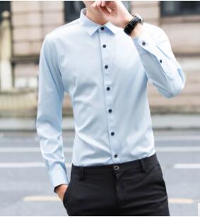 ZNG 2020 Men's shirt long-sleeve shirt overalls slim square collar solid color youth undershirt 2019 spring