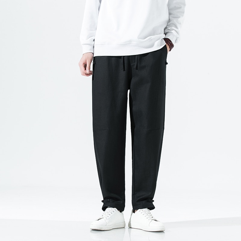 Men Winter Fleece Pants 2022 Men Chinese Style Warm Harem Pants Male Thick Cotton Linen Oversized Trousers Pantalon Hommes M-5XL