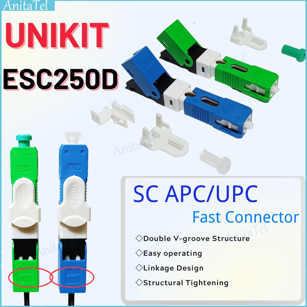 300pcs UNIKIT ESC250D SC/APC SC/UPC Fiber Optic Quick Connector SM Single-Mode FTTH Optical SC APC SC UPC Fiber Fast Connector