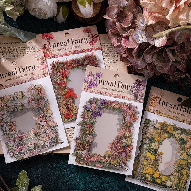 Forest Fairy Series Vintage Frame PET Stickers Vintage Flower Elfin Decorative Label for Scrapbooking Journal DIY