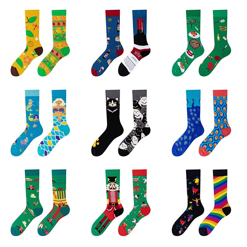 New Personalized Cartoon Animal AB Tide Socks Outdoor Sports Middle Tube Couple Cotton Creative Fashion Socks for Men and Women