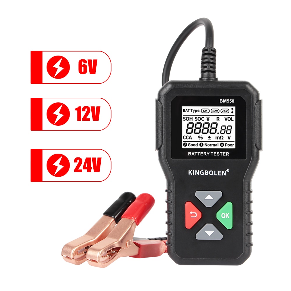 Car Battery Tester 100-2000 CCA Car Battery Tool Auto Battery Analyzer 6V 12V 24V Battery System Detect Car Accessories BM550