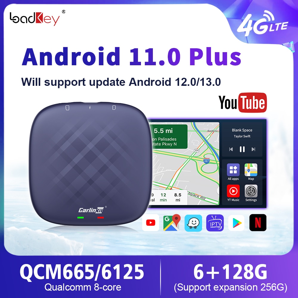 Carlinkit CarPlay Best Ai Box YouTube Netflix Android 11 6+128G QCM6125 Wireless CarPlay Android Auto IPTV 4G LTE TV Android Box