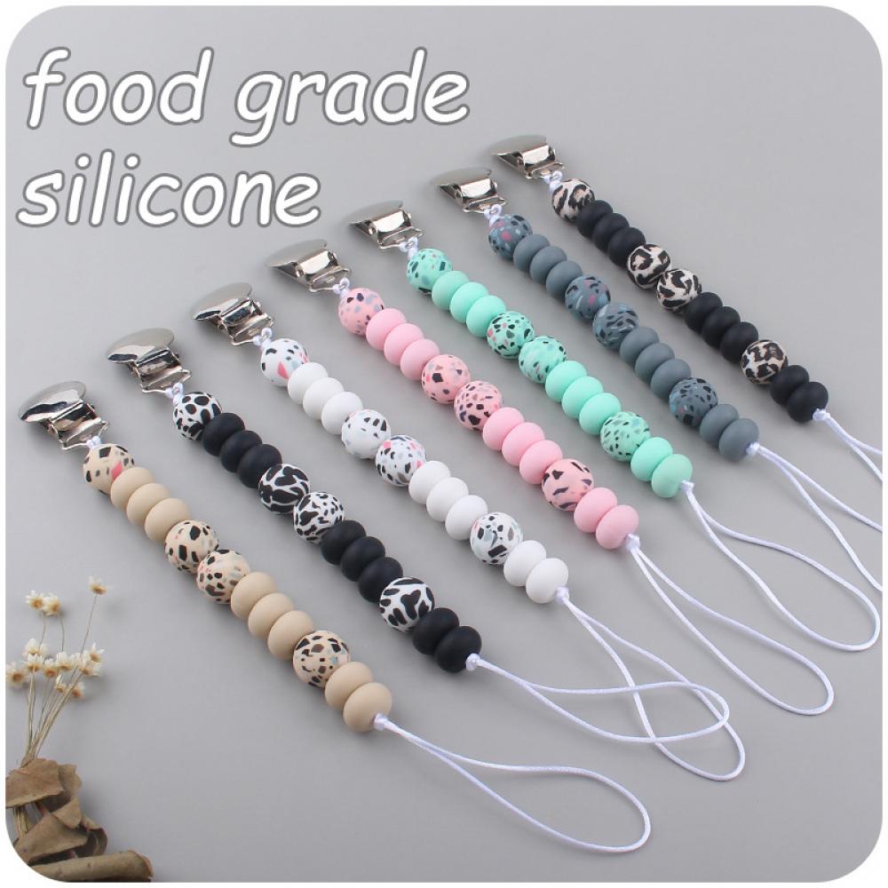 Baby Pacifier Clips Silicone Flat Beads Pacifier Chain Infant Nipple Appease Soother Chain Dummy Holder Nipple Clip Accessories