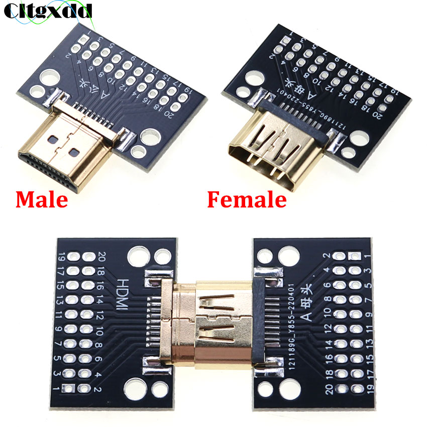 Cltgxdd 1pcs Compatible-HDMI Male and Female Test Board 19Pin 19P Male Plug Connector with PCB Test Board Solder Type A