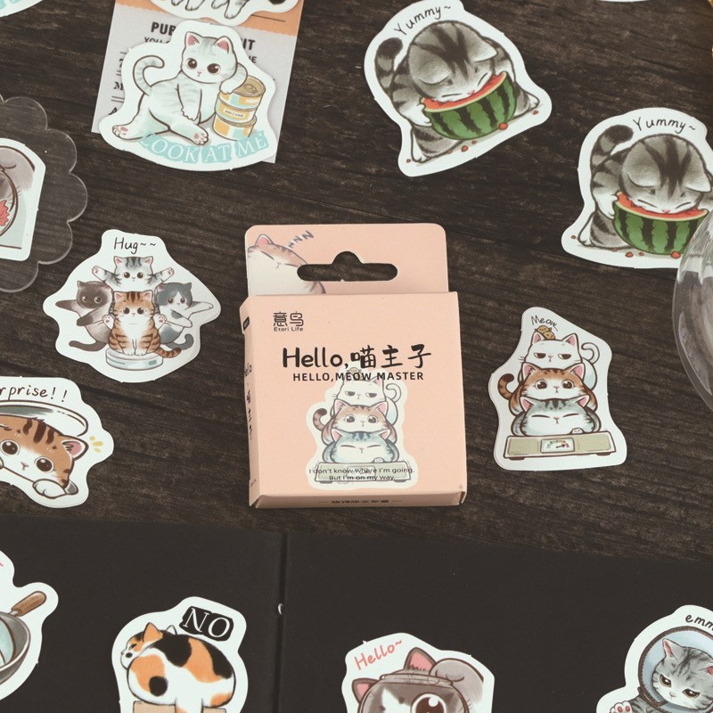 46 Pcs Hello Meow Master Sticker Decoration Kawaii Cute Cats Stickers Self-adhesive Scrapbooking Stickers For Laptop Planners