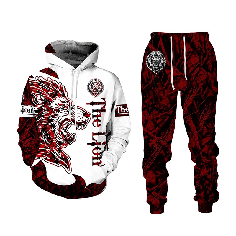 The Lion/Tiger/Wolf/Dragon 3D Printed Men's Sweatshirt Hoodies Set Men's Tracksuit/Pullover/Jacket/Pants Sportswear Au