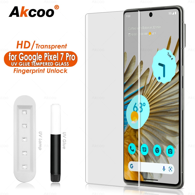 Akcoo Pixel 7 Pro Screen Protector UV Liquid full screen adhesive for Google 7 Pro 5G Tempered Glass film fingerprint unlock