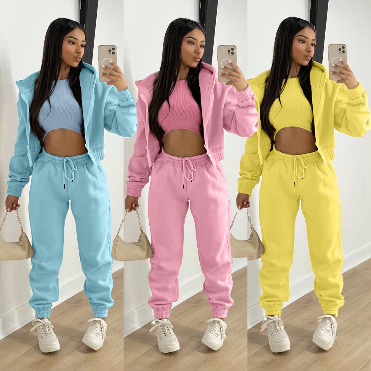 Cropped Jacket Tracksuit Two Piece Set Elegant Sexy 2 Pieces Sets Women Luxury Outfit Sweatsuit Zip Up Hoodie Crop Top Jackets