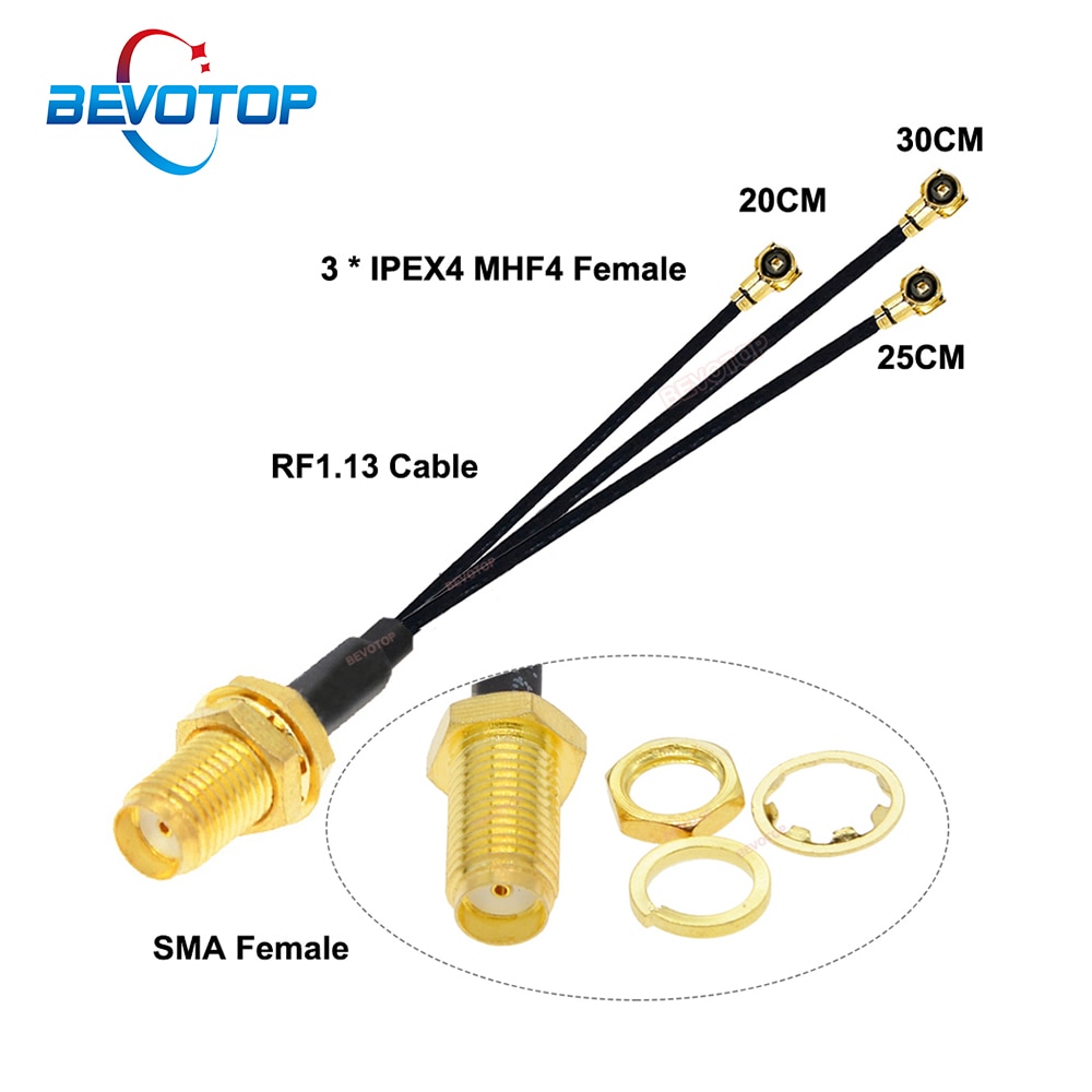 1PCS 1 to 3 SMA IPEX Splitter Cable Adapter SMA Female to 3x MHF4 IPEX1 Female Jack RF1.13 Pigtail WIFI Antenna Extension Jumper
