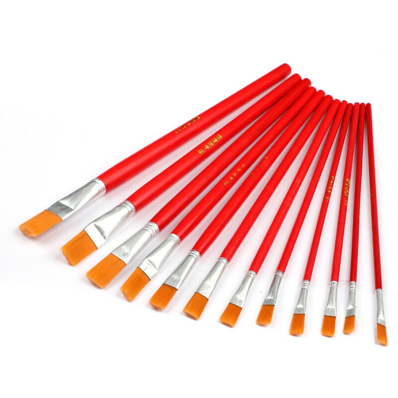 5PCS Artist Paint Brush Nylon Hair Wood Red Handle Watercolor Oil Brush Painting Multi-function Portable Drawing Art Supplies