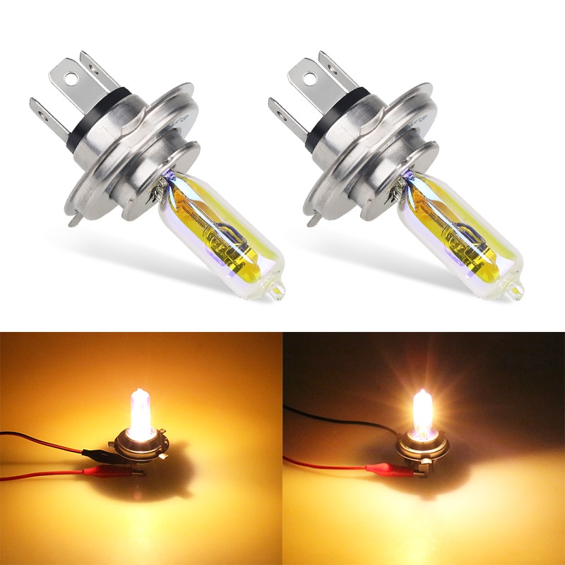 2pcs 12V P43T 2300k H4 60/55W Halogen Bulb Golden Yellow Car HeadLight Quartz Glass h4 High Low Beam Halogen Car Styling