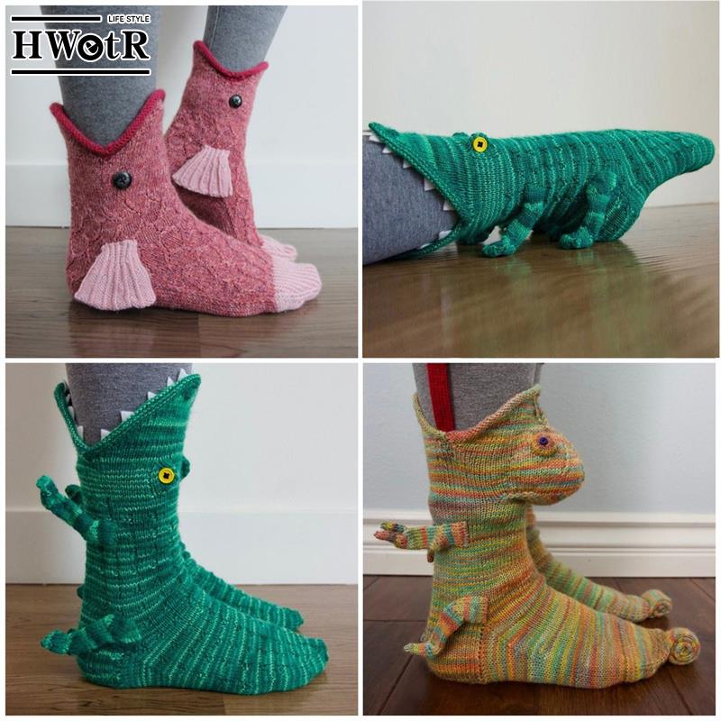 1Pair Creative Cartoon Animal Shape Socks Cute Design Knit Crocodile Socks Winter Warm Indoor Floor Socks Gifts