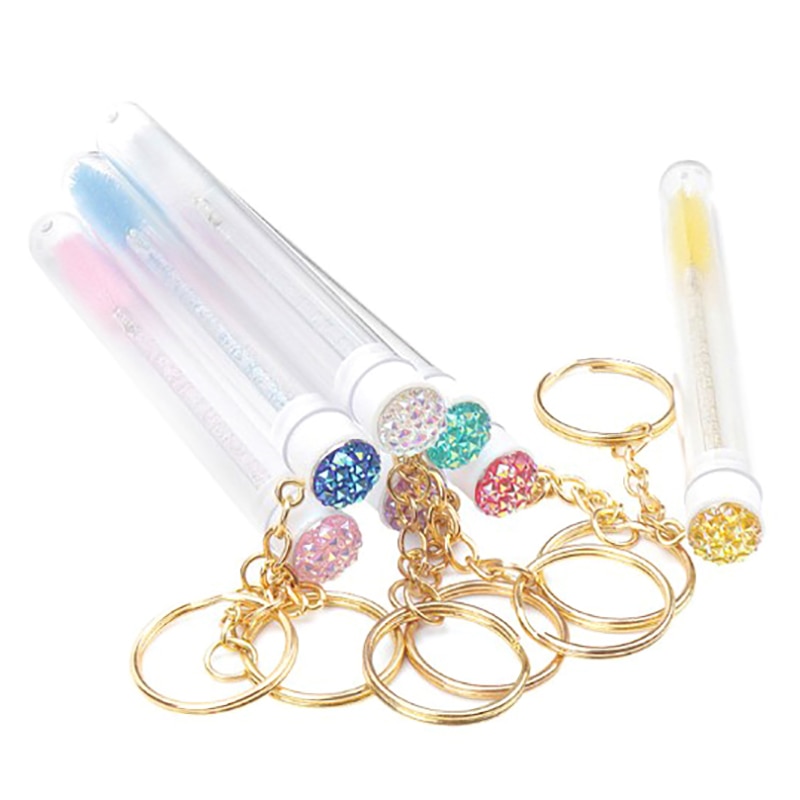 1Pc Eyelash Brush With Tube Keychain Resin Drill Eyebrow Mascara Wand Applicator for Women Girls