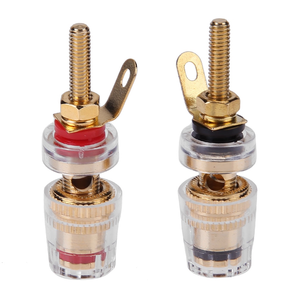 2pcs 4mm Gold Plated Amplifier Speaker Binding Posts Brass Terminal with Transparent Shell for Banana Plugs