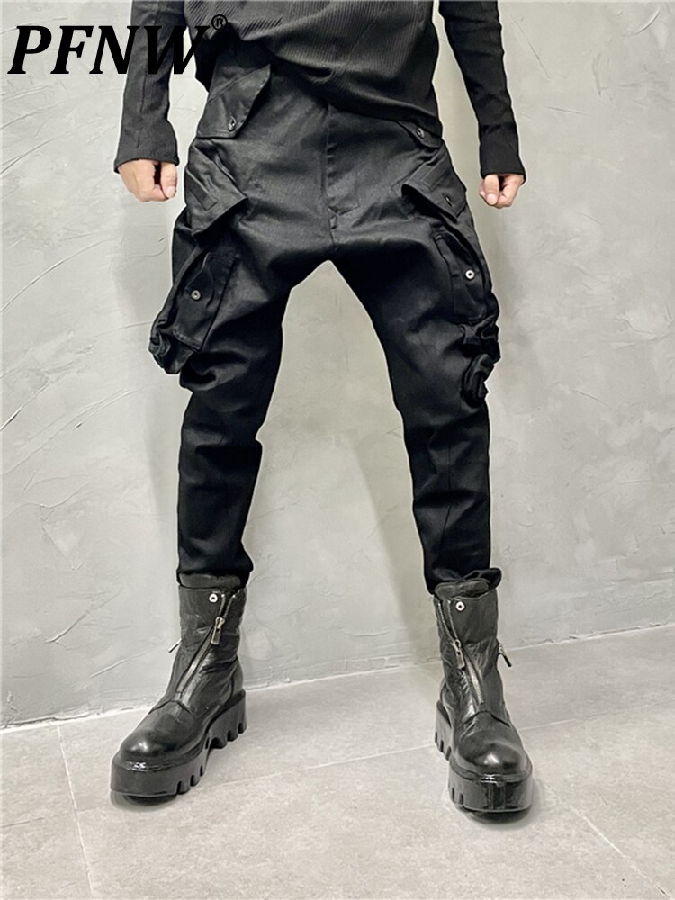 PFNW Dark Retro Personality Waxed Jeans Tide Techwear Fashion Denim Pants Pencil Pants High Street Niche Chic Trousers 12A6050