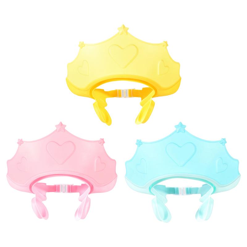 Kids Ear Protective Cap Soft Baby Shampoo Cap Cartoon Crown Shape Baby Shower Cap Adjustable Hair Rinse Shield For Kids And
