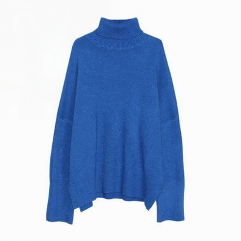 2023 Turtleneck Collar Sweater Women Spring Autumn Solid Knitting Pullovers Basic Black Blue White Fashion Loose Harajuku Korean