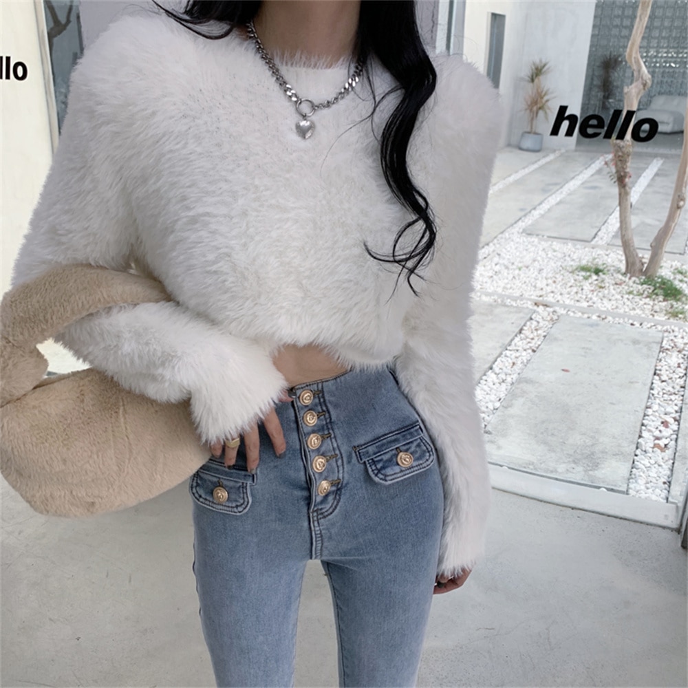 Alien Kitty Warm Faux Mink Sweaters Women Slim Gentle Knitted All Match Office Lady 2022 Pullovers Fashion Chic New Solid
