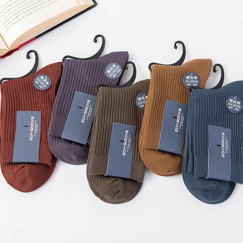 10 Pieces=5 Pairs Men Cotton Socks Fashion Business Socks Man Solid Color High-Quality Breathable Cotton Casual Hombre Sox