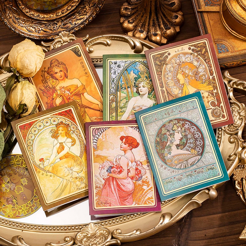 Yoofun 10pcs/pack Vintage Golden Graceful Lady Stickers Pretty Girl Waterproof Sticker for Journal Scrapbooking Craft Making