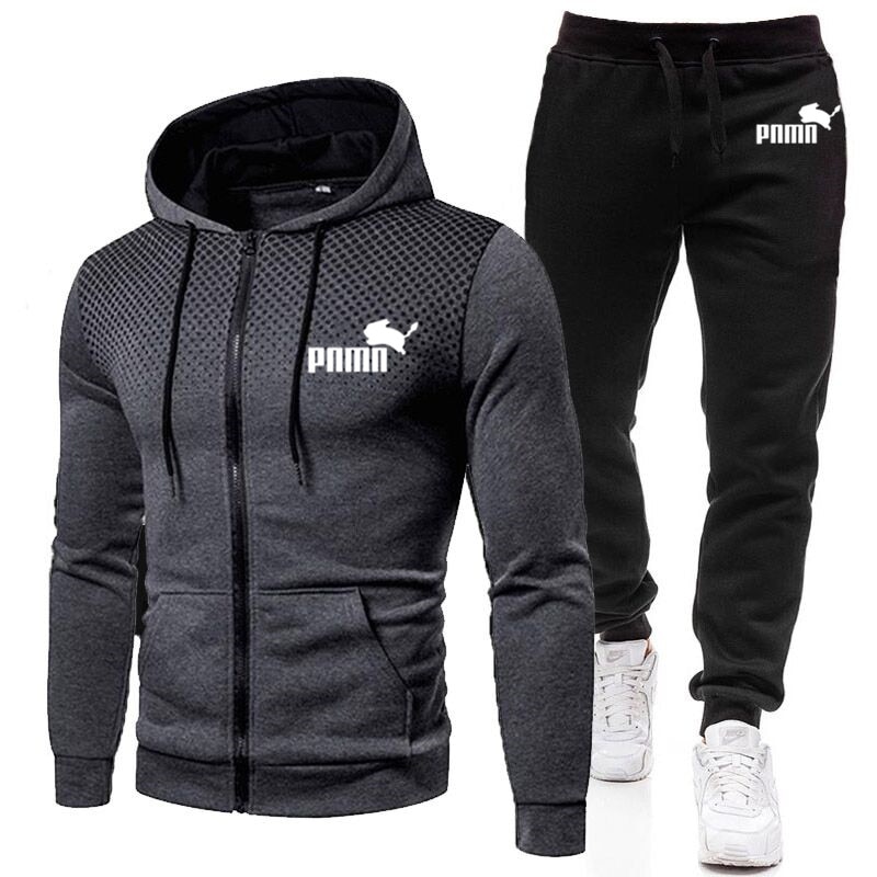 Men's autumn and winter new fashion suit men's zipper hooded sweater + pants two-piece casual sports suit