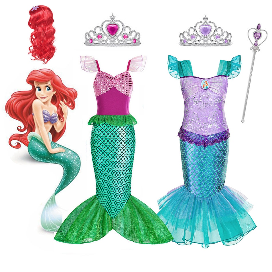 NEW Disney Mermaid Ariel Princess Costume Kids Dress For Girls Cosplay Children Halloween Birthday Party Clothes Mermaid Dress