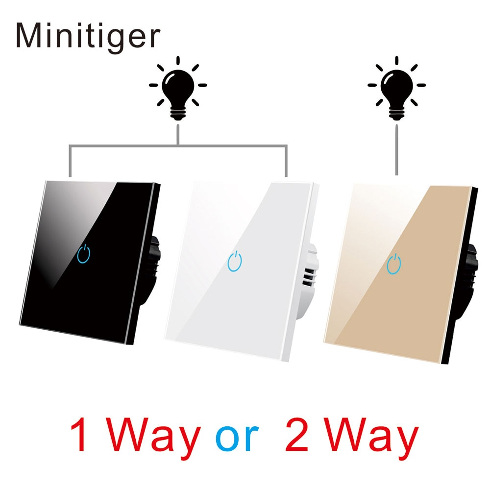 Minitiger Wall Touch Switch 220V EU Standard Tempered Crystal Glass Panel Power 1/2/3 Gang 1 Way / 2Way Light Sensor Switches