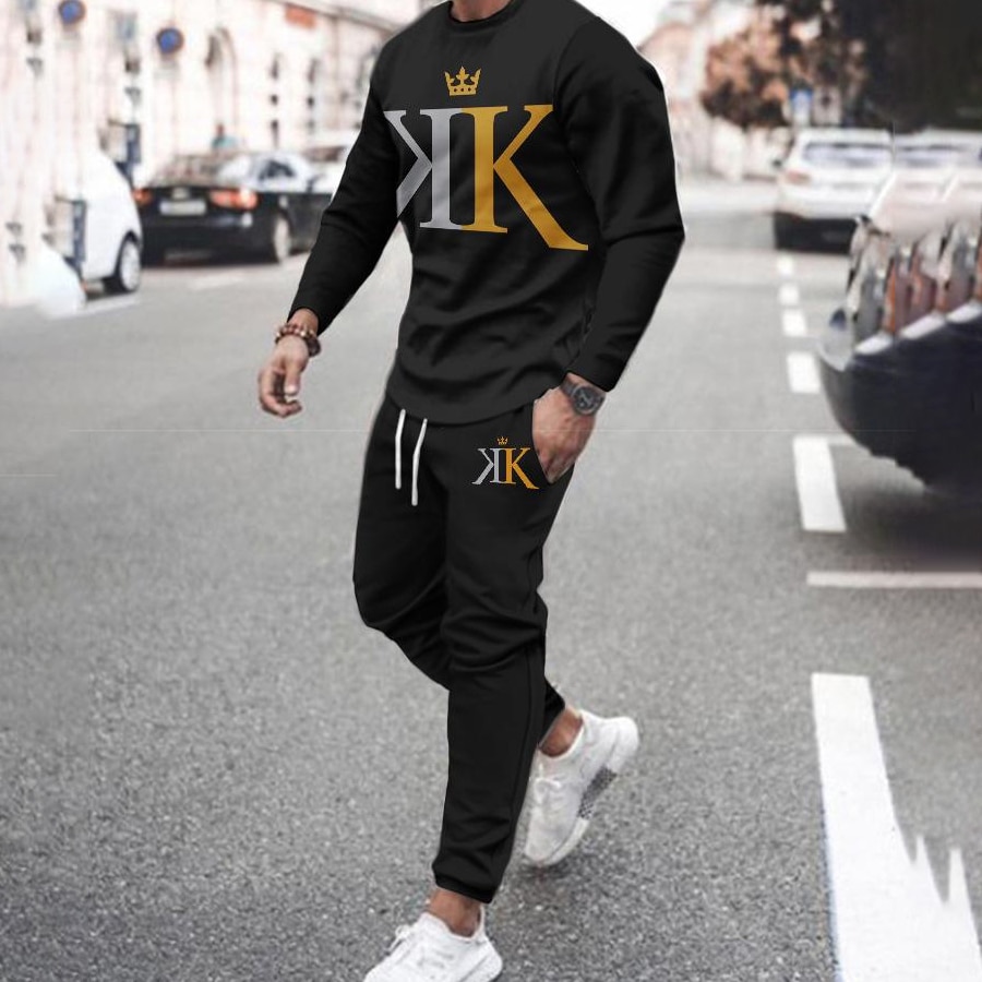 Fashion Long Sleeve Tracksuit Outfits Print Men's Set Long Sleeved T Shirt/Trousers Sportswear Men Casual Sweatpants Clothe