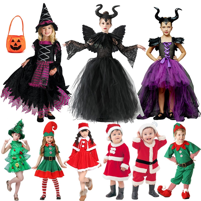 Halloween Costume for Kids Girls Witch Dress Christmas Party Child Vampire Maleficent Cosplay Costume New Year Girl Tutu Dress