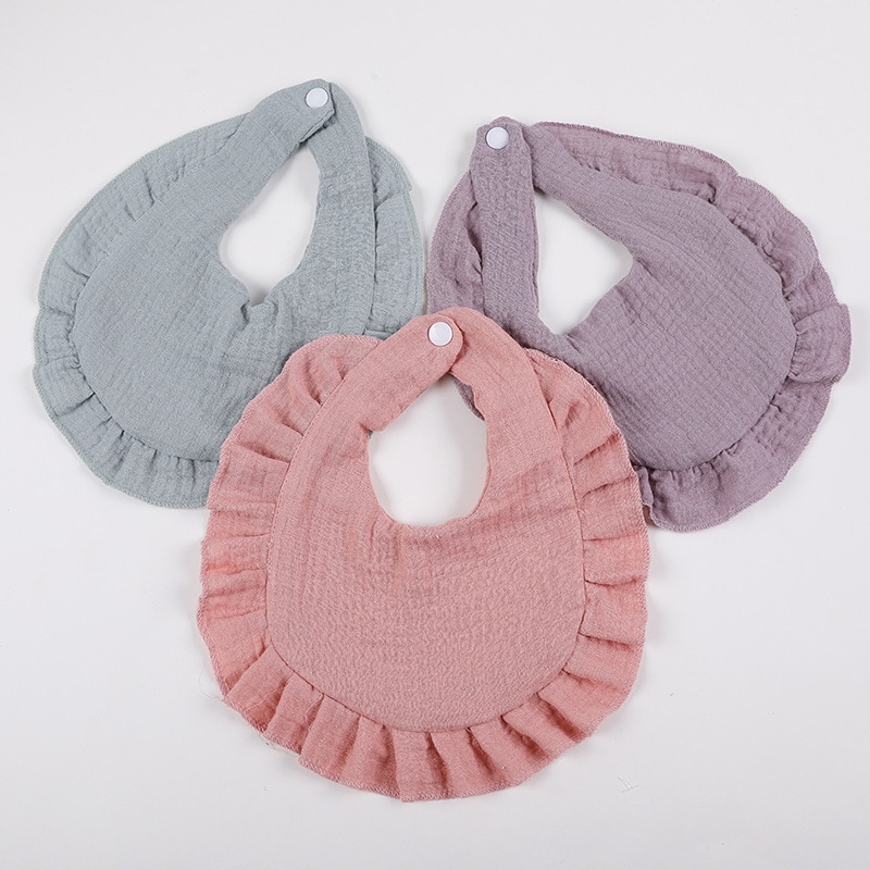 INS Korean Style Baby Feeding Drool Bib Pure Colour Ruffle Drool Towel Bubble Gauze Soft Cotton Newborn Toddler Kid Bib 35*21cm