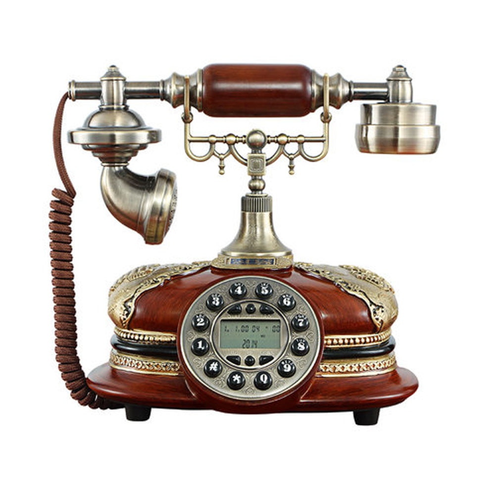 Antique Telephone Corded Home Office Hotel Phone Vintage Classic Decorative Landline Telephones Brown Wooden Home Telephone