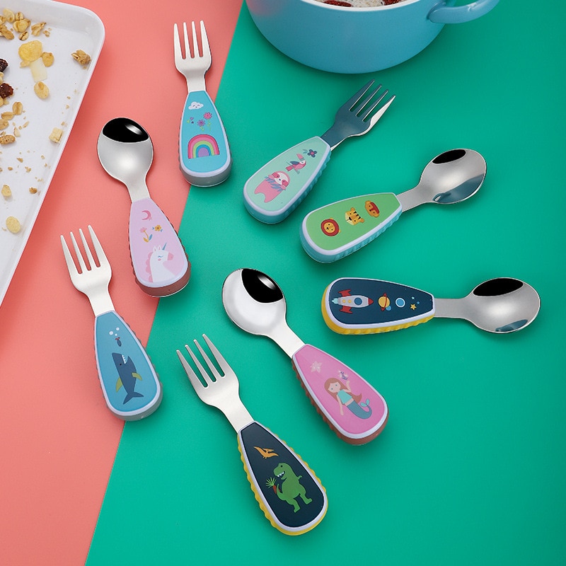 Cartoon Tableware Set Food Training Spoon Dessert Spoon for Children Feeding Spoon Fork Baby Gadgets Children's Cutlery for